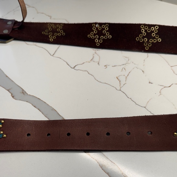 Free People brown Belt with Brass Buckle & studs and Blue Star Accents Size M/L - Picture 3 of 10